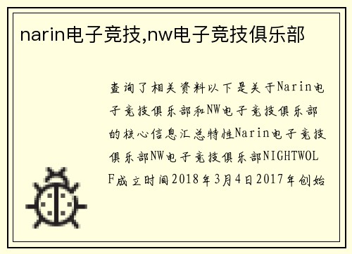 narin电子竞技,nw电子竞技俱乐部